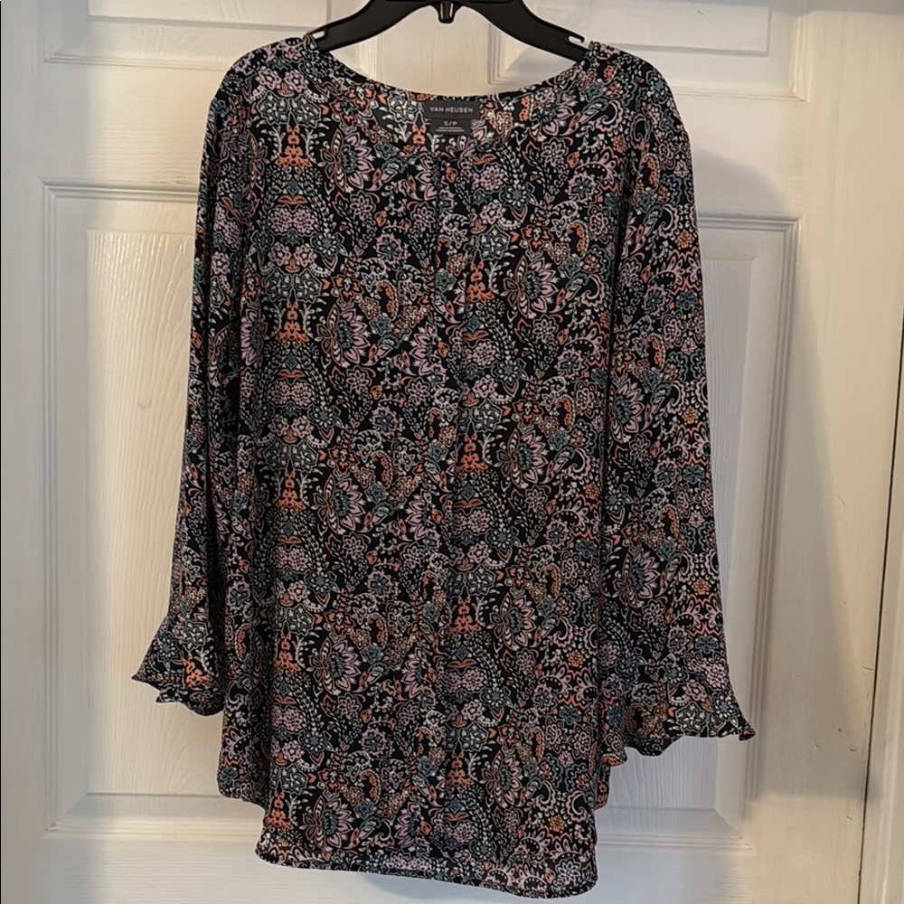Van Heusen Navy and Purple  Bell Sleeve Blouse
